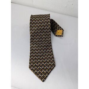Brioni Black and‎ Gold Geometric Tie 100% Silk Italy W 3.75 L 60